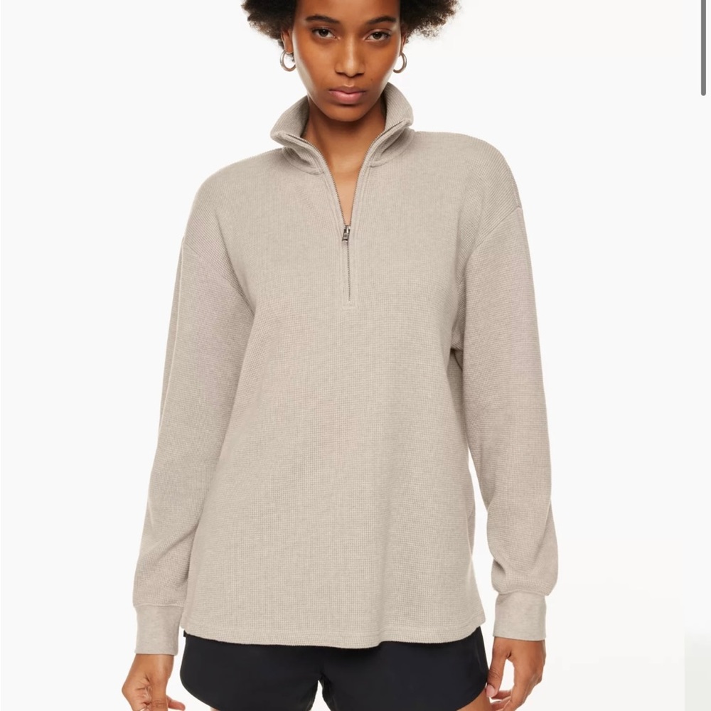 Aritzia Beige Half-Zip Crewneck Sweater